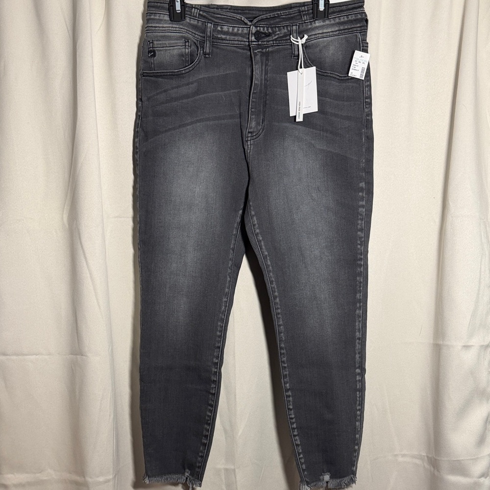 NWT KanCan High Rise Skinny Washed Faded‎ Black Gray Raw Hem Jeans size 30